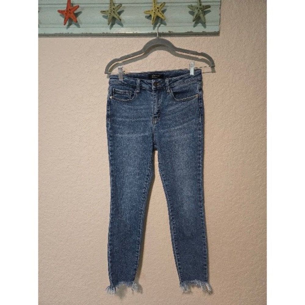 Judy Blue Womens High Rise Skinny Jeans Medium Wash Frayed Raw Hem Size 7/28